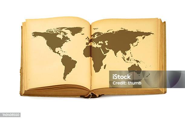World Map In Open Book Stock Photo - Download Image Now - Book, Cartography, Open
