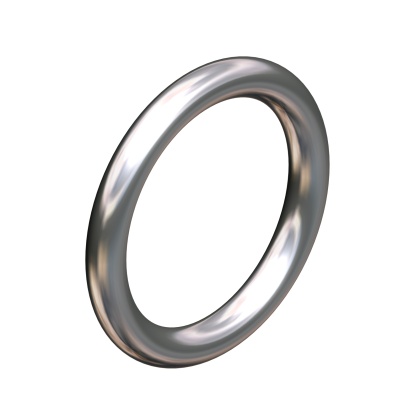 A 3d render of an isometric chrome or silver ring.