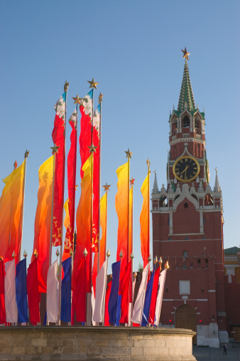 Red flags on red square in Moscow