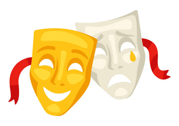 Illustration of comedy and tragedy masks. Traditional symbol. Image for theatrical performance. Illustration of comedy and tragedy masks. Traditional theatre symbol. Image for theatrical performance. video charades stock illustrations