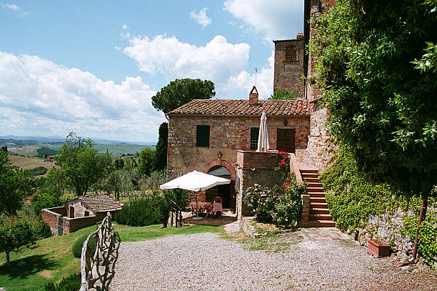 istock tuscan holiday villa with blue sky gravel courtyard 140409281