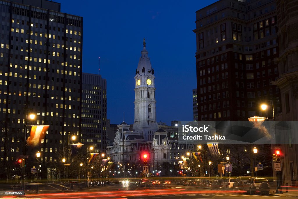 Philadelphia city center Philadelphia downtown and city hall with night lights Philadelphia - Pennsylvania Stock Photo