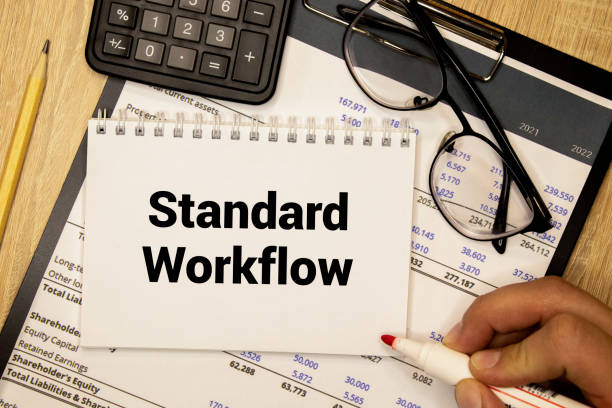 istock Standard text workflow on a speech sheet of paper 1404096926
