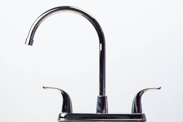 istock Side view of kitchen stainless water mixer 1404096942