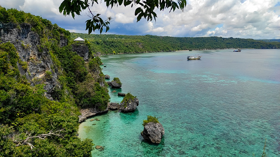 This view of the coastal cliffs of Darubiah Village in Bulukumba, Indonesia, Southeast Asia taken from a high angle