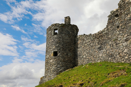 Close up detail of the tower ruins of Kilchurn Castle in northern Scotland