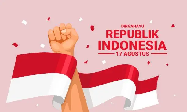 Vector illustration of Happy Indonesian Independence Day, Dirgahayu Republik Indonesia, meaning Long live Indonesia, Vector illustration.