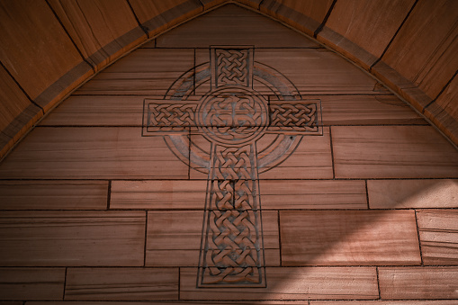 Large Cross Decoration on Presbyterian Church Building Exterior