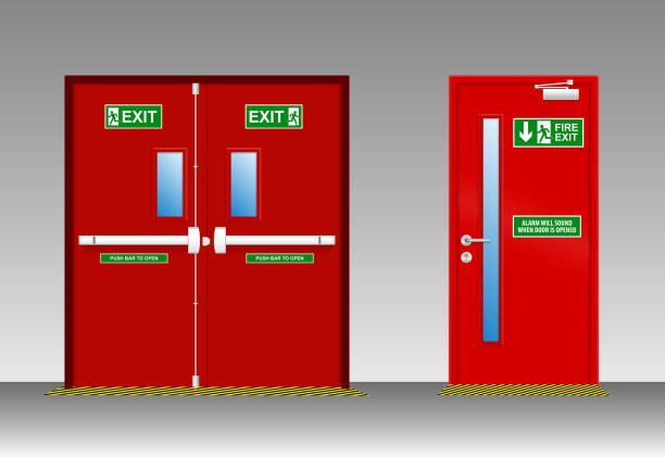 istock set of fire door exit isolated or fire emergency exit door or red door to evacuate when fire accident. eps vector 1404103556