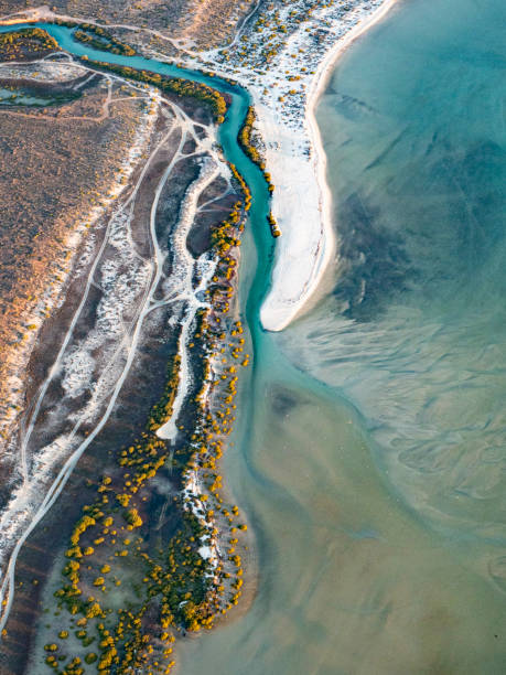 istock Aerial view of water and sand patterns 1404103745