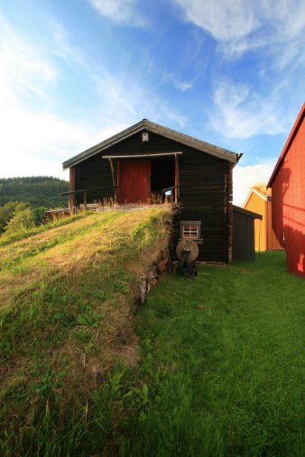 Old farm animal barn with live ramp - Norway