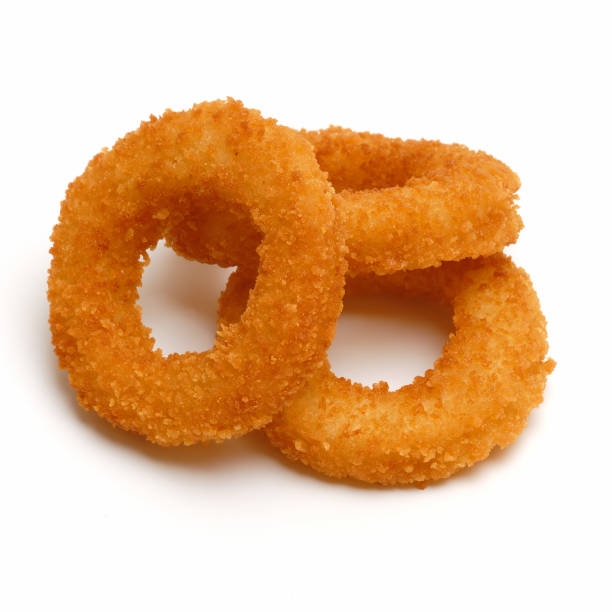 fried onion rings isolated on white - lökring bildbanksfoton och bilder