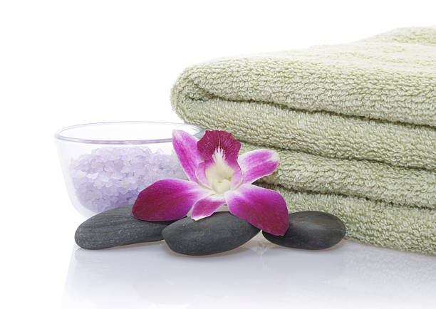 istock Green Towel, Orchid, Bath Salt and Pebble 140411584