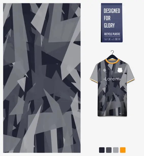 Vector illustration of Soccer jersey pattern design. Mosaic pattern on gray background for soccer kit, football kit or sports uniform. T-shirt mockup template. Fabric pattern. Abstract background.