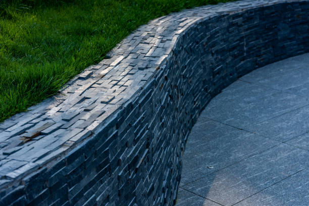 istock Pathway in garden,green lawns with bricks pathways,garden landscape design 1404116486