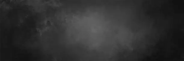 Vector illustration of Black background vector. Chalkboard or old vintage texture design. Old black paper. Smoke or fog pattern in white with dark black vignette border.