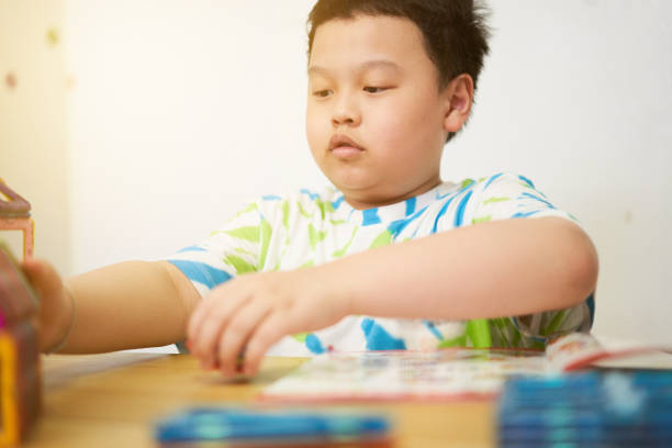 boy building a toy house be creative