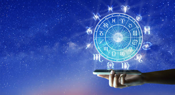 istock Zodiac wheel on Mobile Technology. Zodiac internet online concept. 1404119710