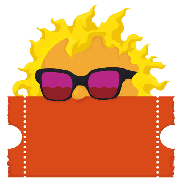 선글라스가 티켓 템플릿을 기대고있는 시원한 태양 - glasses sun sunlight summer stock illustrations