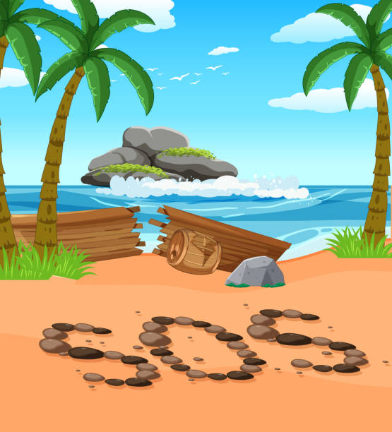 SOS sign on the beach SOS sign on the beach illustration sinking ship pictures pictures stock illustrations