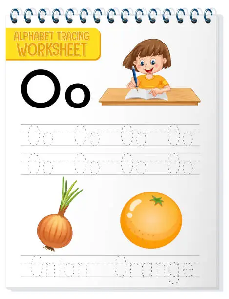 Vector illustration of Alphabet tracing worksheet with letter O and o