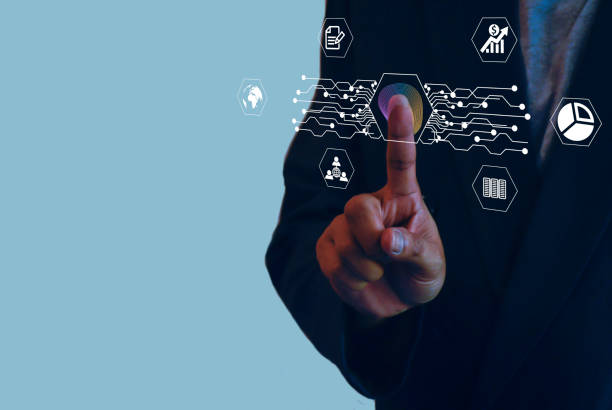 istock Usiness people touch Virtual screen to scan fingerprints, data management concepts, big data, business processes, automated operations, various storage systems, cloud computing. 1404124921