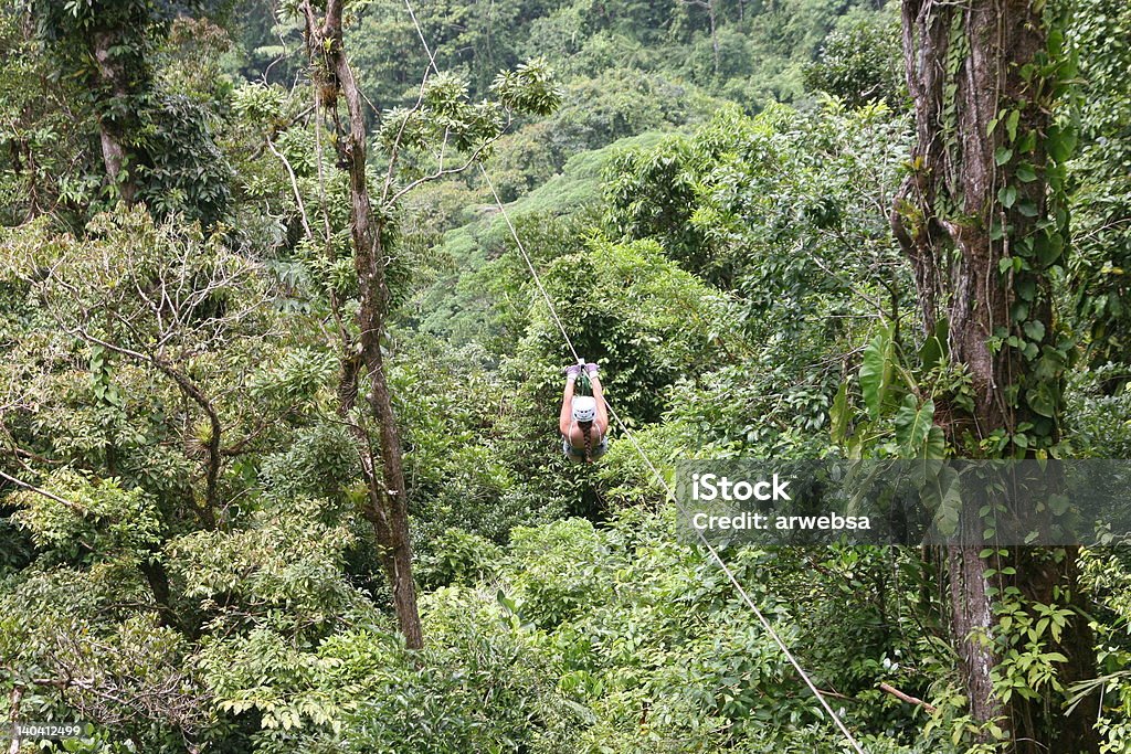 Canopy Tour in Costa Rica Canopy jump in Arenal, Costa Rica Zip Line Stock Photo