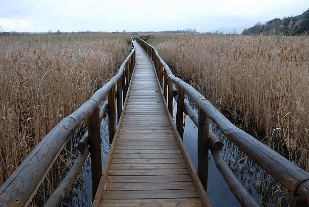 Narrow long bridge stock photo