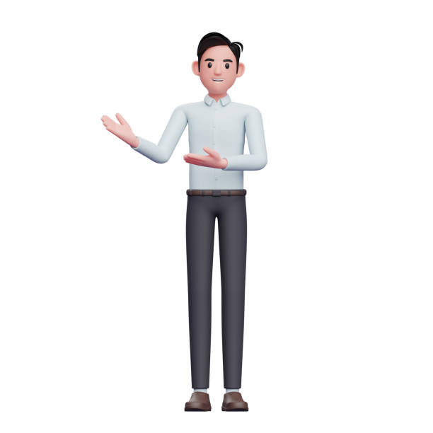 istock man presenting pose wear business suit, 3D render businessman character illustration 1404125821