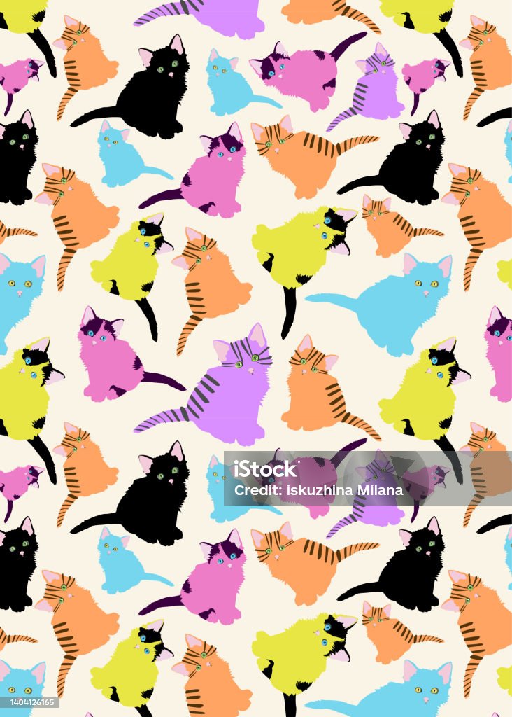 Kitten Color Patterns A Pattern With Different Cute Multicolored Kittens Stock Illustration ...