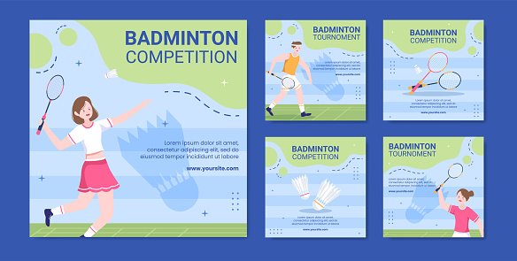 Badminton Sport Competition Social Media Post Template Cartoon Background Vector Illustration