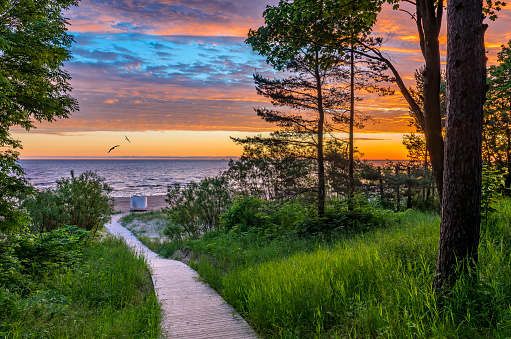 Colorful sunrise on a beach of the Baltic Sea