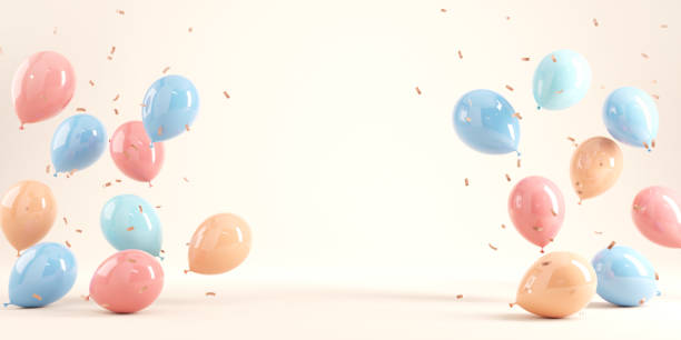 istock Pastel balloons on pink background. 3d rendering, Birthday party background. 1404136015