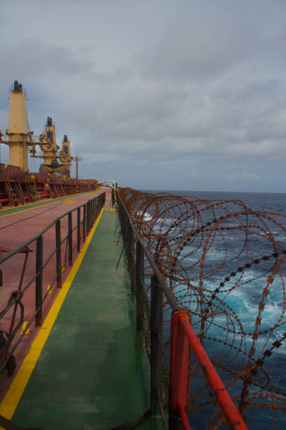 istock Vessel hardening is done with razor wire and wire fencing 1404137016