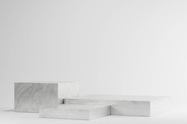 istock 3d background products Show pedestal scenes with geometric platforms white background. with podium. Stand to display cosmetic products on stage. 3d render, 3d illustration 1404138679