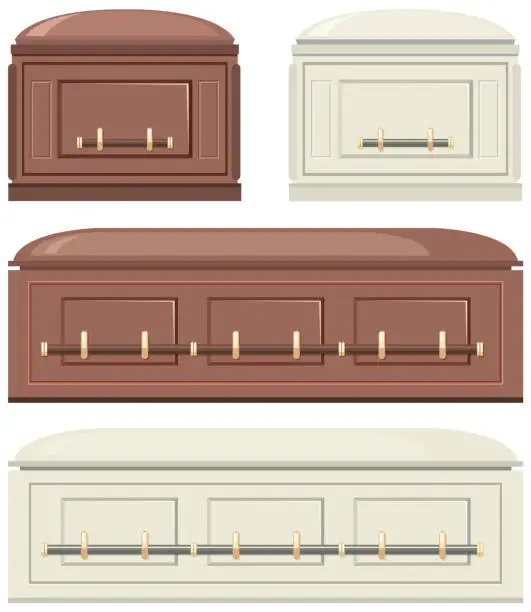 Vector illustration of Set of different coffins isolated