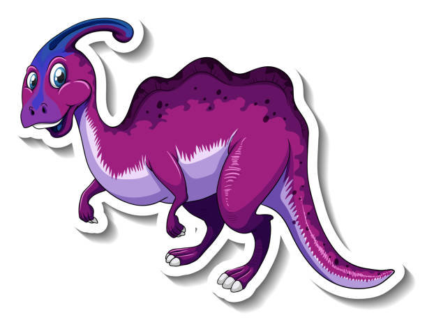 Parasaurolophus Dinosaur Cartoon Character Sticker Stock Illustration -  Download Image Now - Dinosaur, Purple, Animal - iStock