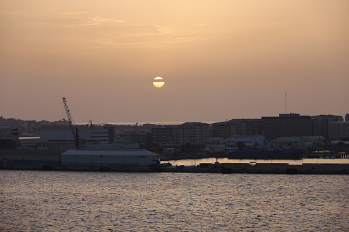 Gibraltar - June 16, 2022: Dawn over the port of Gibraltar