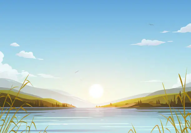 Vector illustration of Lake Sunrise