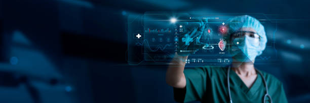 istock Cardiologist Doctor, Surgeon analyzing patient heart testing result and human anatomy on digital futuristic virtual interface, Digital holographic, AI, Technology, innovation in science and medicine. 1404145322
