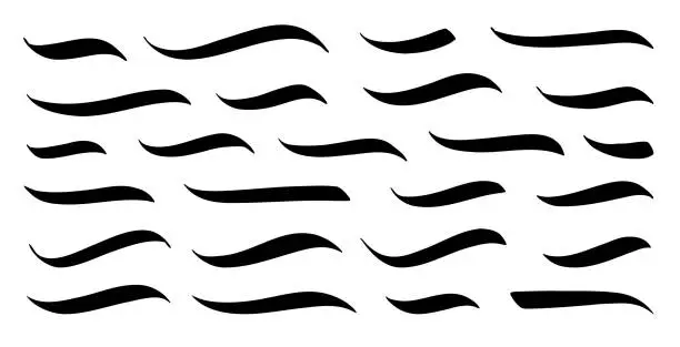 Vector illustration of Swoosh, swash underline stroke set. Hand drawn swirl swoosh underline calligraphic element
