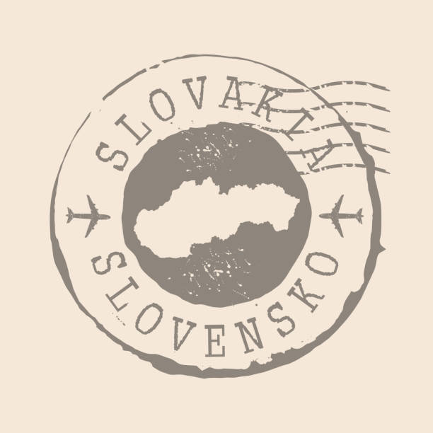 슬로바키아의 우표 우체국. 지도 실루엣 고무 씰.  디자인 레트로 여행. 당신의 디자인을위한 지도 슬로바키아 그런지의 인감.  eps10 - slovakia stock illustrations