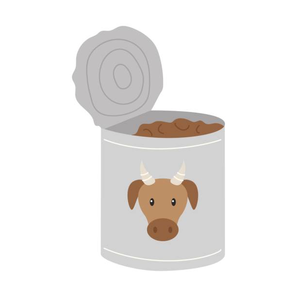 An open tin can with beef stew. Food, dry rations for field conditions, camping, hiking, traveling. Flat vector illustration isolated on a white background. An open tin can with beef stew. Food, dry rations for field conditions, camping, hiking, traveling. Flat vector illustration isolated on a white background. hiking snack stock illustrations