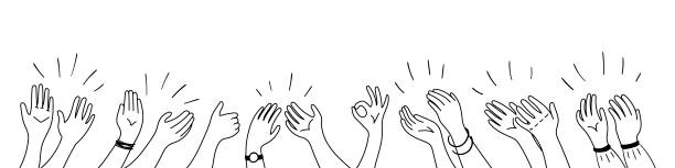 Applause hands set on doodle style. Human hands sketch, scribble arms wave clapping on white background, thumb up gesture silhouette, vector illustration Applause hands set on doodle style. Human hands sketch, scribble arms wave clapping on white background, thumb up gesture silhouette, vector illustration. silhouette of a thanksgiving greetings stock illustrations