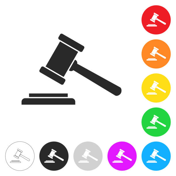 судья молоток. иконка на красочных кнопках - auction interface icons push button buy stock illustrations