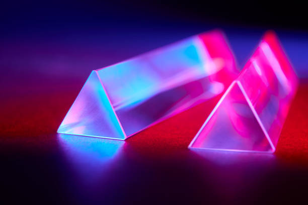 istock Triangle glass with red and blue light spectrum abstract background 1404155543