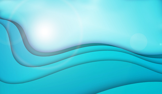 Abstract modern background with light blue gradient wave shapes in a paper cut style. Design for beautiful brochures, flyers, magazines, business, banners, marketing.