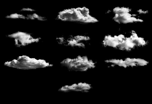 istock Set of white clouds on a black background for overlay. 1404157952
