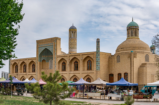 April 14, 2021 - Namangan, Uzbekistan: One of the main city attractions Madrasah Mulla Kirgiz in Namangan, Uzbekistan