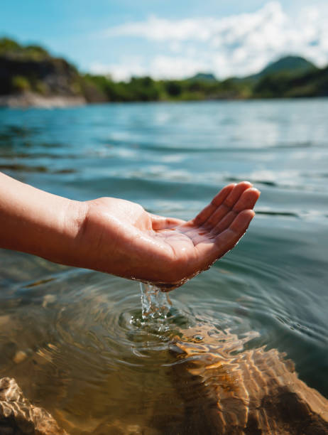 istock hand holding water in pond 1404158097